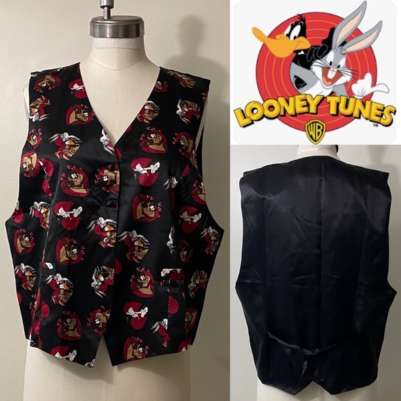 UNISEX LOONEY TUNES MANIA 100% SILK BUTTON UP VEST! - Picture 2 of 16